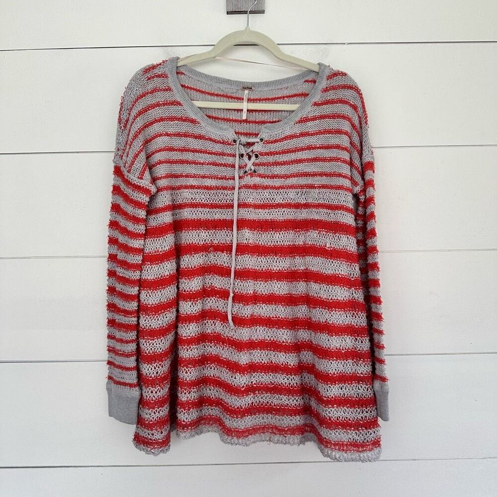 Free People Women’s Small Judy Punk Lace Up Sweater Striped Babydoll